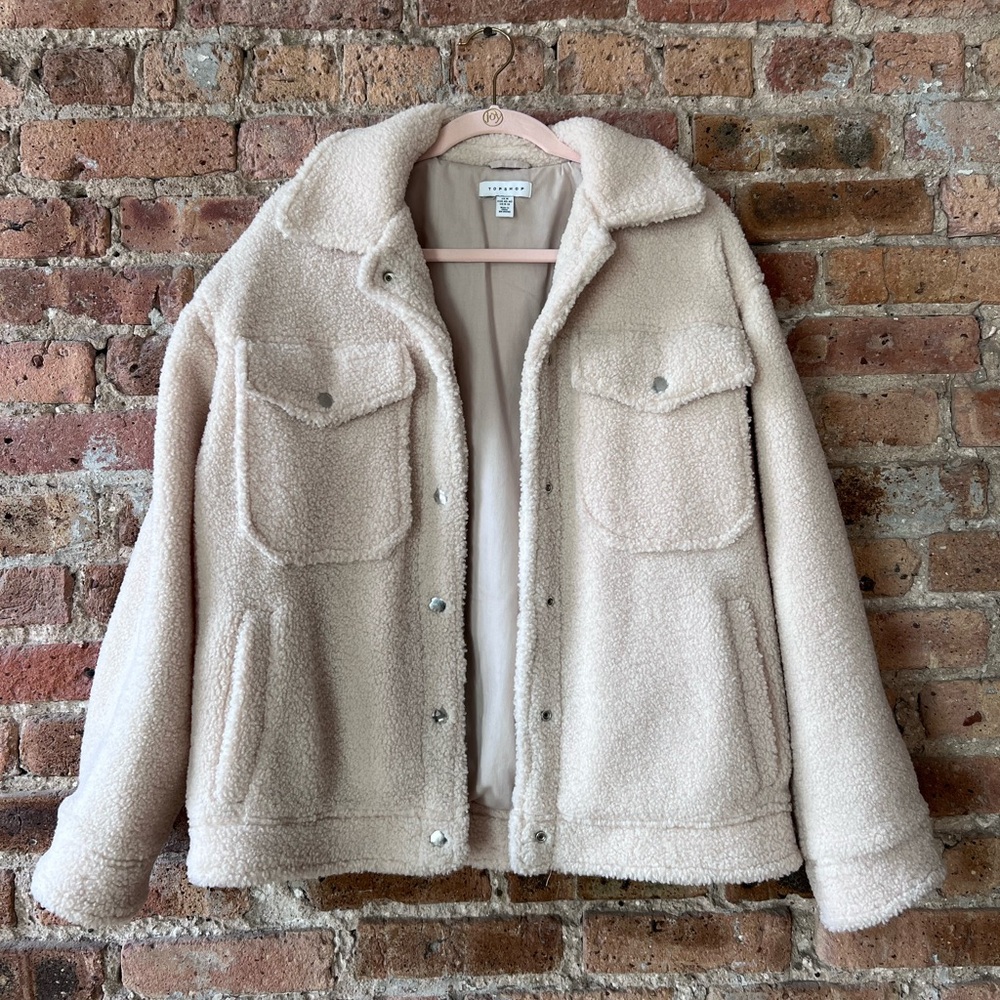 Topshop Borg Western Snap Button Teddy Jacket